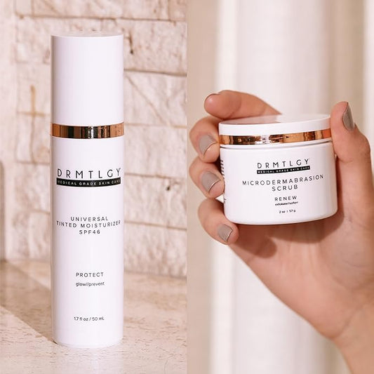DRMTLGY Universal Tinted Moisturizer with SPF 46 & Microdermabrasion Facial Scrub Set - Universal Tinted SPF & Face Exfoliator 2 Pack-VivaGrace Women