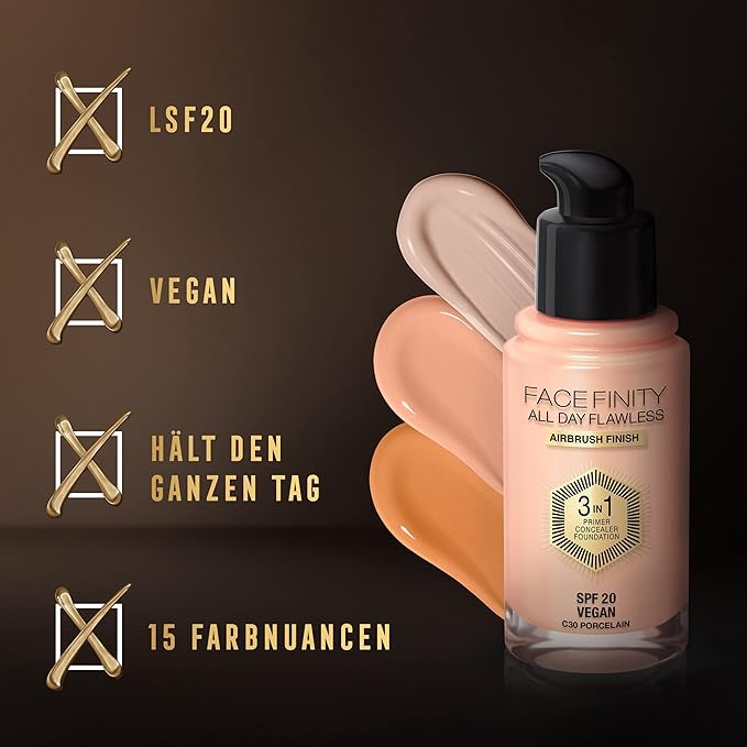 Max Factor Facefinity All Day Flawless 3 In 1 Foundation SPF 20, No. 30 Porcelain-VivaGrace Women