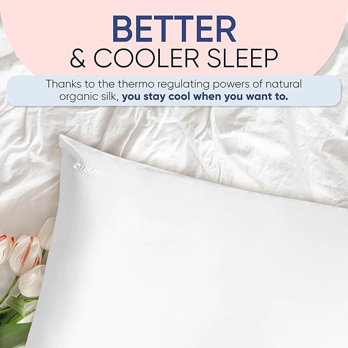 Blissy Silk Pillowcase - 100% Pure Mulberry Silk - 22 Momme 6A High-Grade Fibers - Silk Pillow Cover for Hair & Skin - Regular, Queen & King (Blissy White, Standard)-VivaGrace Women