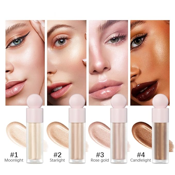 Liquid Highlighter Natural Glow For Face & Body, Waterproof Moisturizing Light Liquid Luminizer For Long Lasting Shimmer, Contour Highlighter Stick Easy to Apply with Cushion Applicator (#4 Candlelight)-VivaGrace Women