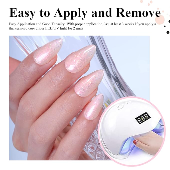 Imtiti Sequins Glitter Light Pink Gel Nail Polish, UV LED Soak Off Shimmer Pink Nail Polish,Nude Pink Sparkle Gel Polish