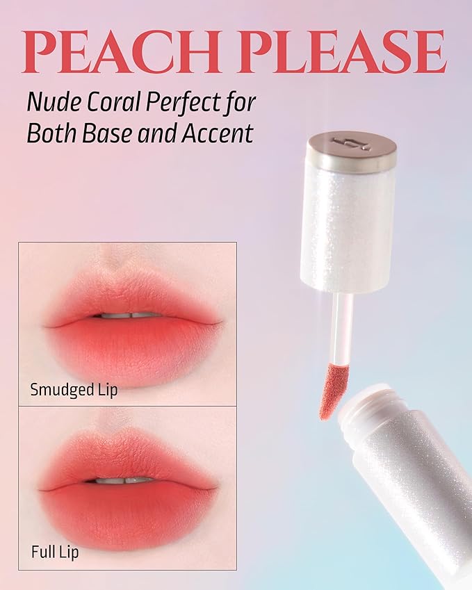 HEVVYMAKEUP Blurring Effect Lip Tint - Airy Velvet Matte Lips - Vegan, Longwear, Vibrant, Buildable Creamy Soft Texture - Korean Lip Makeup, Peach Please, 0.13 fl.oz.-VivaGrace Women