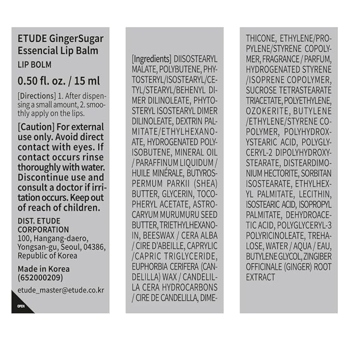 ETUDE Ginger Sugar Essential Lip Treatment 15ml | Gentle Korean Lip Skin Care| Smooth and Moist Lips| Natural Ingredients Nourish & Hydrate Ginger, Sugar, Shea Butter Give Moisturizing Relaxing Effect-VivaGrace Women