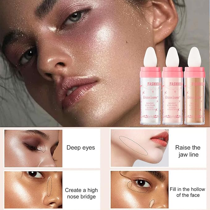 Polvo De Hadas Fairy Highlight Patting Powder Body Brightens the Natural Three-dimensional Patting Powder Blusher (03# Golden Brown)-VivaGrace Women