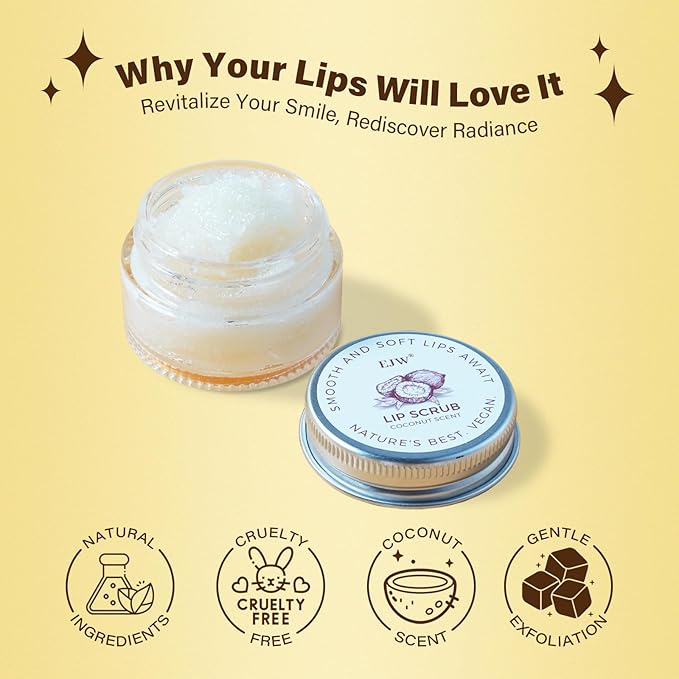 Coconut Lip Scrub - Gentle Exfoliation & Conditioning for Chapped Lips - 0.53oz Sugar Vegan Polish-VivaGrace Women