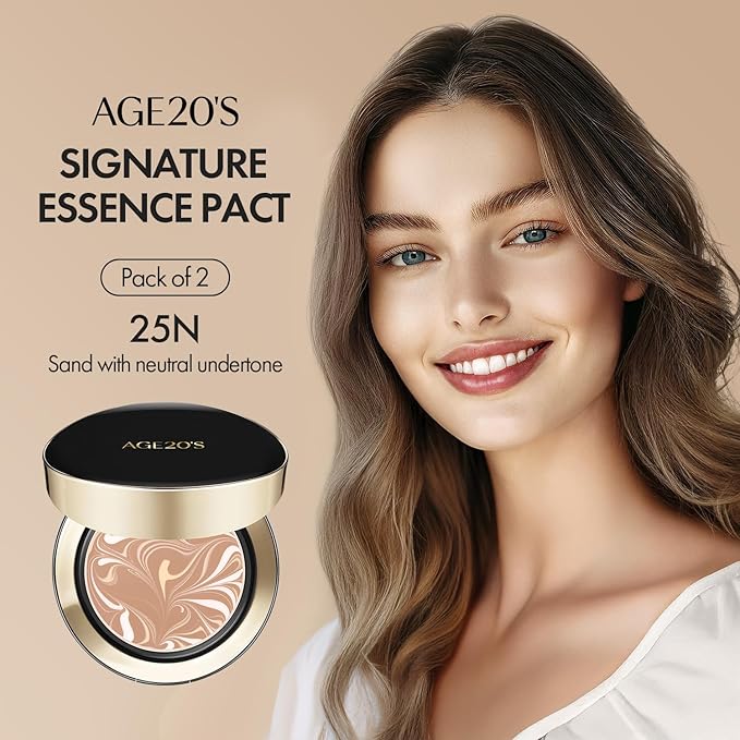 AGE20'S Signature Essence Pact SPF 50+ | Pack of 2 | 25N SAND | Cream Foundation, Dewy Finish, Natural Coverage | Korean Cushion Foundation-VivaGrace Women