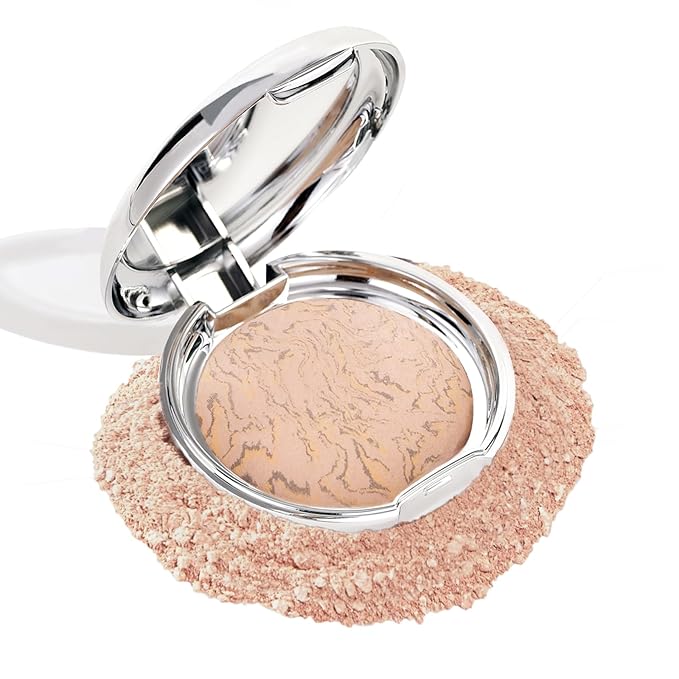 Marbleized Baked Foundation Makeup, Balance and Brighten Color Correcting Powder Foundation - Buildable Light to Medium Coverage - Demi-Matte Natural Finish (#003 MEDIUM, 0.32 Oz)-VivaGrace Women