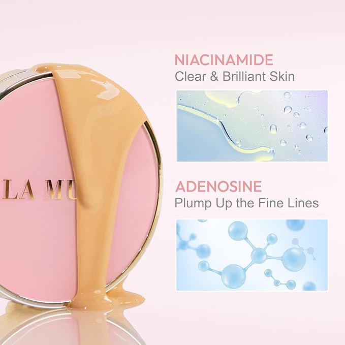 LA MUSE Complexion Correcting-Korean Cushion Foundation(2 Packs) | No Makeup Look, Daily Korean Makeup Foundation, Comfortable Wear | Natural Tone-Up Effect, Light to Medium Tones | For All Skin Types-VivaGrace Women