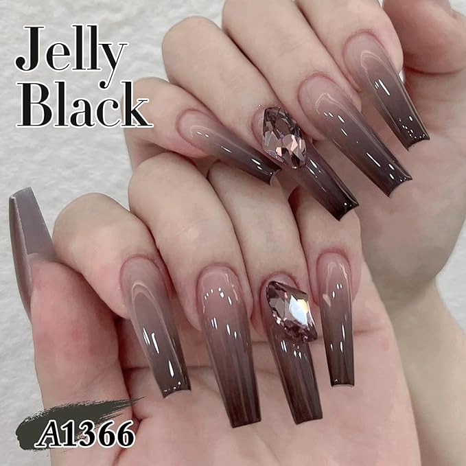 Double Rhythm 0.50 OZ Gel Polish Hema Free Same Color Same Bottle Golden Round Translucent Neutral Natural Milky 15 ML Jelly UV Polish Art DIY at Home (Black-C1366)