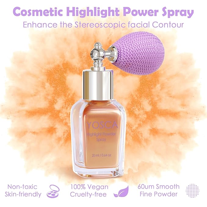 Yosca Highlighter Powder Spray, 20ML Cosmetic Grade Shimmer Powder Glitter Spray Sparkle Highlighter Makeup Festival Concert Accessorise for Rave Clothes Hair Face Nail Art - Bronze Enamel-VivaGrace Women