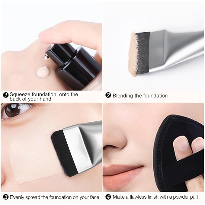 Flat Foundation Brush,Korean Makeup Brush Spatula Facial Brush for Liquid Foundation,Premium Face Makeup Brush for Blending Cream (Silver)-VivaGrace Women