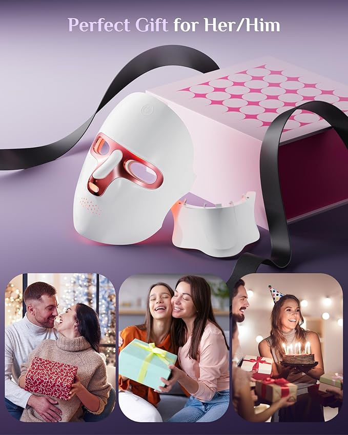 FOLOKE Red Light Therapy Mask for Face & Neck, LED Face Light Therapy,USB C Rechargeable,Infrared Mask for Home Working Travel Yoga-VivaGrace Women