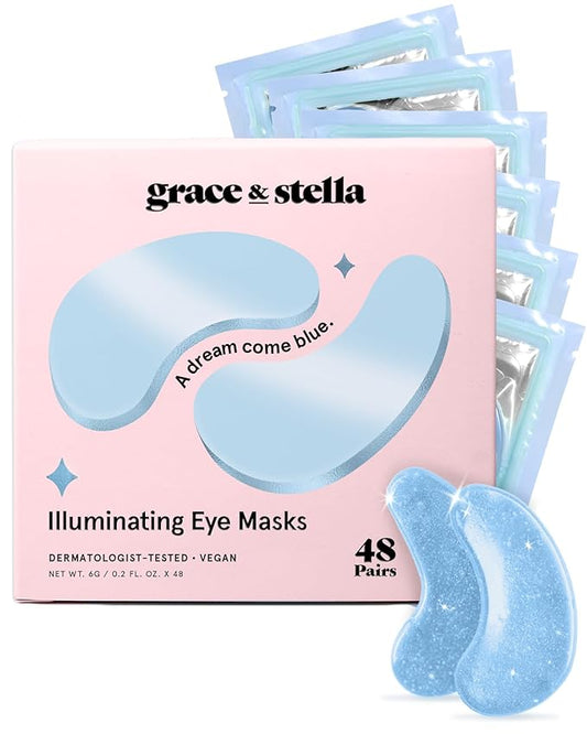 grace & stella Award Winning Under Eye Mask Reduce Dark Circles, Puffy Eyes, Undereye Bags, Wrinkles, Gel Under Eye Patches, Birthday Gifts for Women - Vegan Cruelty-Free Self Care (48 Pairs, Blue)-VivaGrace Women
