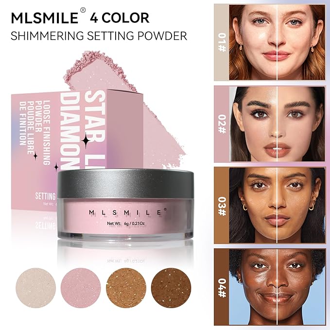 AKARY Pink Translucent Setting Powder, Shimmer Finishing Powder Oil Control for Long Lasting Makeup, Lightweight Loose Powder Waterproof Makes Skin Downy, Blurring Powder for All Skin Tones, 02-VivaGrace Women