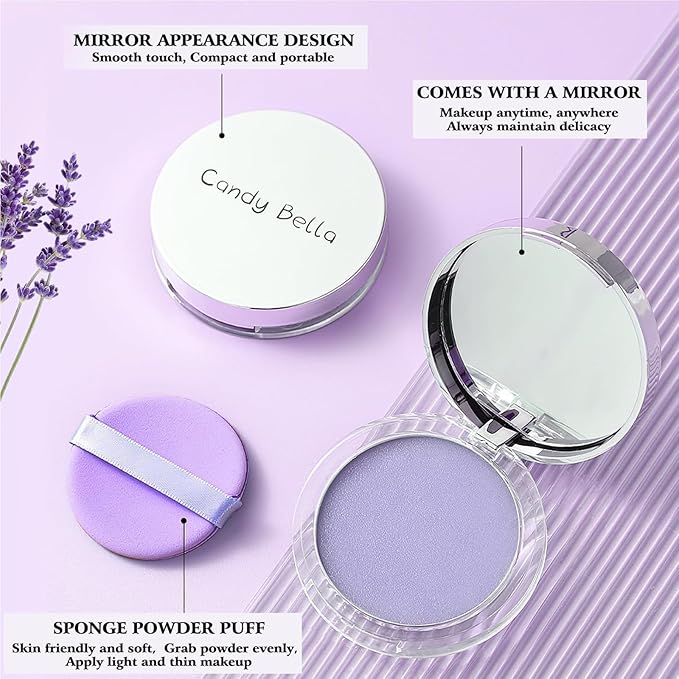 Chillab Lavender Matte Powder Oil Control Face Makeup Setting Powder, Chillab Polvo Compacto with Mini Powder Puff, for Silky Blurring Oil Control Long-Lasting Makeup-VivaGrace Women