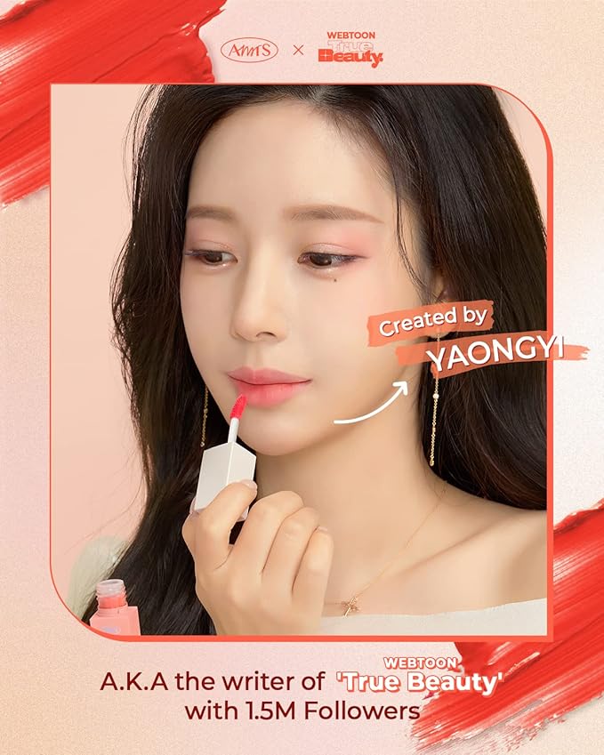 AMTS Webtoon True Beauty - 02 Some Sweet | Coral Lip Tint Stain | High Pigment Liquid Shine Non-Sticky Long-Wearing Long-Lasting | Korean Webtoon True Beauty Cute Coral Makeup-VivaGrace Women