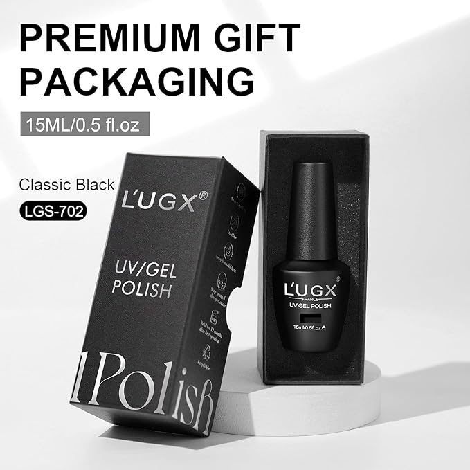 L'UGX Gel Nail Polish Black Christmas Gel Polish 15ML Soak Off UV Gel Colors for Nails Art DIY Manicure & Pedicure at Home Salon Holiday Gifts for Women LGS-702