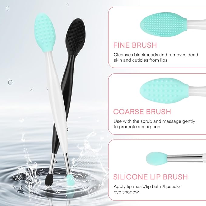 Unaone Lip Scrub Brush - 3 PCS Dual-ended Lip Scrubber Exfoliator and Silicone Lip Brush, 3-in-1 Silicone Lip Scrub Tool Lip Mask Applicator, Gentle Exfoliator & Applicator for Soft-VivaGrace Women