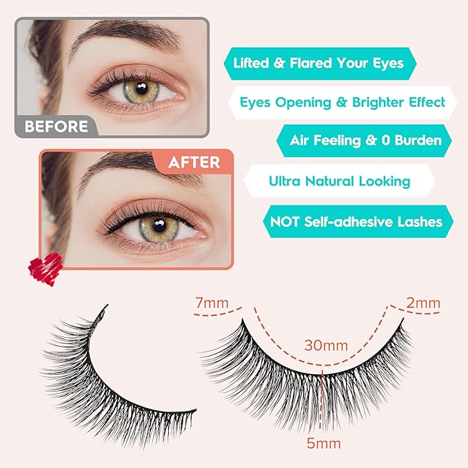 Natural Lashes 7MM Extra Short Eyelashes Natural Cat Eye Lashes 10 Pair False Eyelashes Wispy Eye Lashes Pack C Curl Strip Lashes 3D Volume Short Lashes Siligli Eyelashes-VivaGrace Women