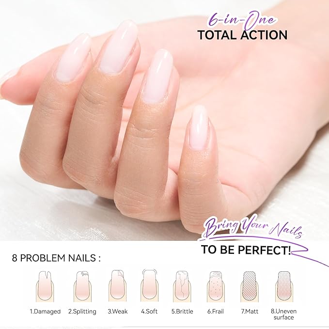 gelike ec Nail Strengthener Polish for Damaged Nails: Milky White 15ml 6 in 1 Natural Nail Hardener Extra Strong and Growth - Nail Polish Hardener for Weak and Damaged Nails