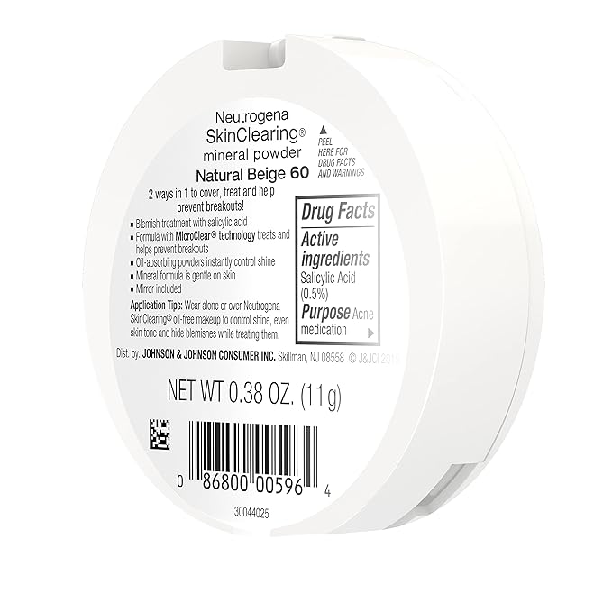 Neutrogena SkinClearing Mineral Acne-Concealing Pressed Powder Compact, Shine-Free & Oil-Absorbing Makeup with Salicylic Acid to Cover, Treat & Prevent Breakouts, Natural Beige 60,.38 oz (Pack of 2)-VivaGrace Women