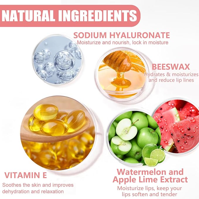 4PCS Bee Lip Balm Honey Pot,Honey Apple Lime Watermelon Lip Mask Overnight Propolis Moisturizing Lip Balm,Nourishing Sleeping Lip Mask Hydrating Prevention Dry & Cracked (4PCS)-VivaGrace Women