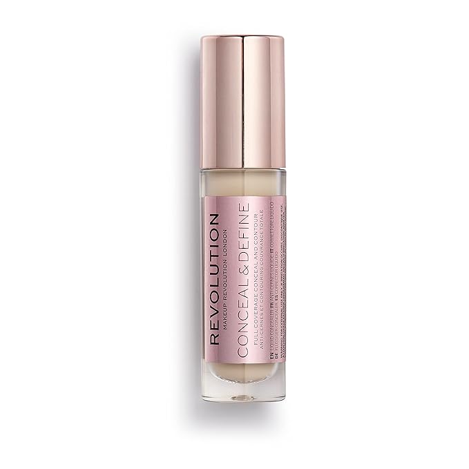 Makeup Revolution Conceal and Define Concealer, Full Coverage & Matte Finish, C2.5 for Fair/Light Skin Tones, Vegan & Cruelty-Free, 0.7 Fl Oz-VivaGrace Women