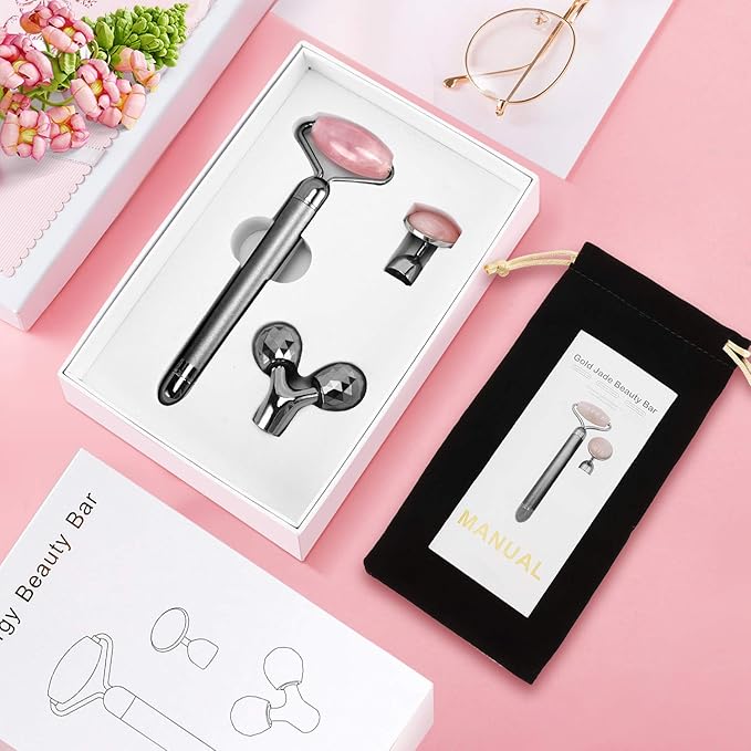 3-IN-1 Electric Jade Roller 3D Roller Facial Roller & Face Massager,Black-VivaGrace Women