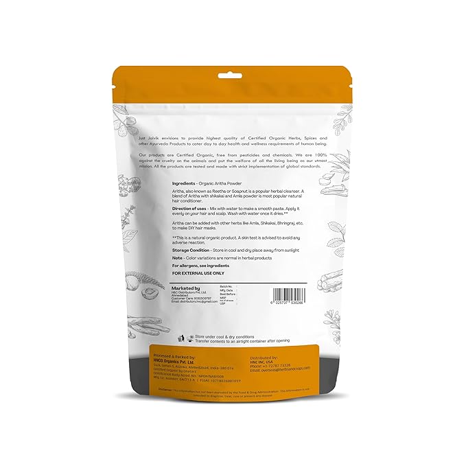 100% Organic Certified Aritha Powder (Soap Nut Powder) 227g /0.5 LB/ 08oz - Organic Hair Cleansing and Conditioning Product-VivaGrace Women