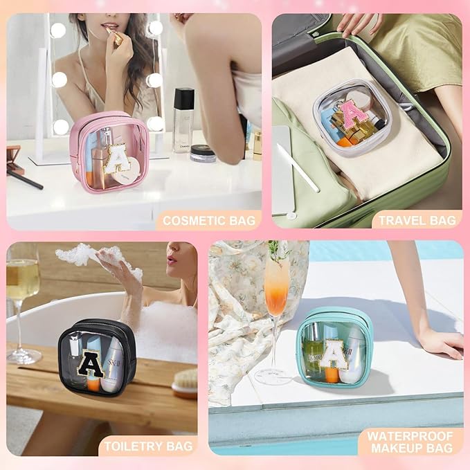 YOOLIFE Initial Make Up Bag Travel Toiletry Bag, Clear Makeup Bag Preppy Cosmetic Bags Small Makeup Bag Travel Essentials Gifts for Women Teen Girlfriend Teacher Mom Birthday Gifts Makeup Pouch Blue J-VivaGrace Women