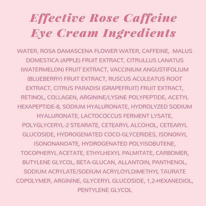 ANAI RUI Rose Caffeine Eye Cream for Dark Circles, Under Eye Serum for Puffiness Bags, Anti-Aging Eye Cream with Retinol, Collagen, Hydrating, Firming, Reduce Wrinkles and Fine Lines Daily 0.5 FL OZ-VivaGrace Women
