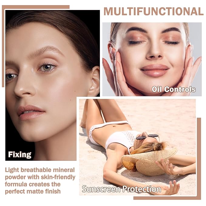 Mineral Sunscreen Setting Powder Mineral Brush Powder SPF 35 PA+++ Oil Control Matte Effect Lightweight Breathable Translucent Powder Setting Powder Sunscreen Makeup for Face with Brush-01 Translucent-VivaGrace Women