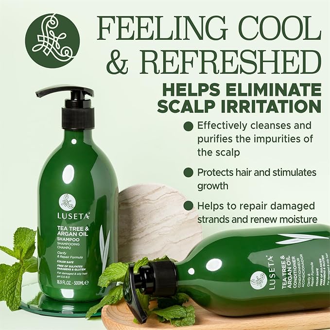 Luseta Shampoo and Conditioner Set with Tea Tree and Argan Oil for Oily Hair Clarifying, Fighting Dandruff Sulfate Paraben Free for Men and Women 2x16.9oz-VivaGrace Women