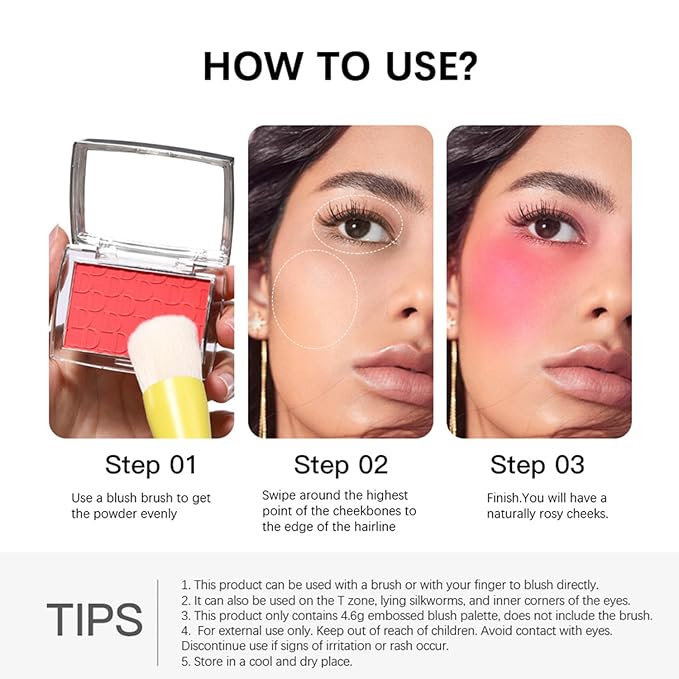 MAEPEOR Embossed Blush 6 Colors Smooth Blendable Face Blush Long-Lasting Natural Look Blush Powder Blush for Cheeks (06 BerryïŒ-VivaGrace Women