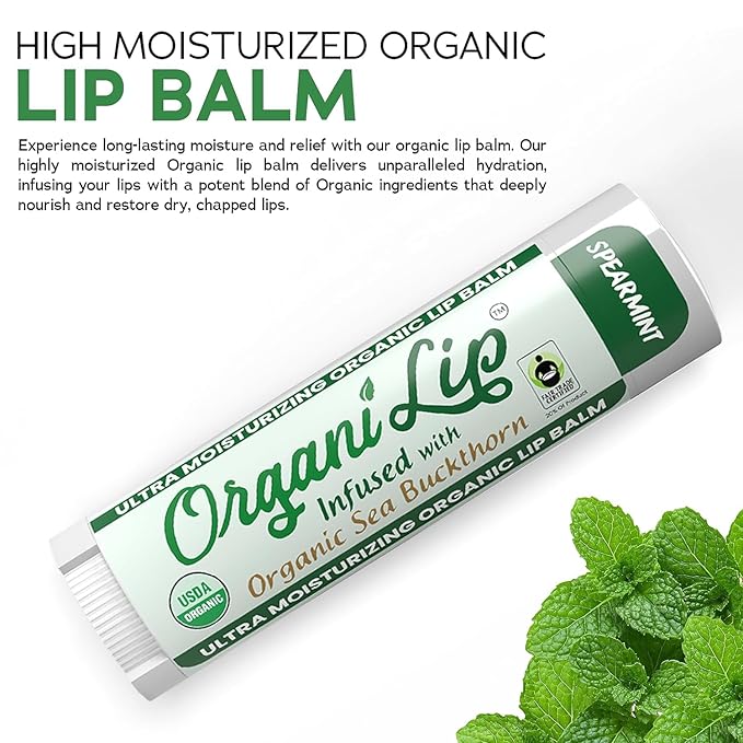 Organic Lip Balm, Spearmint Flavor, Ultra Hydrating Lip Moisturizer for Cracked or Dry Lips, Infused With Organic Sea Buckthorn, Oval Shaped Tube, USDA Certified Organic, 30 Pack-VivaGrace Women