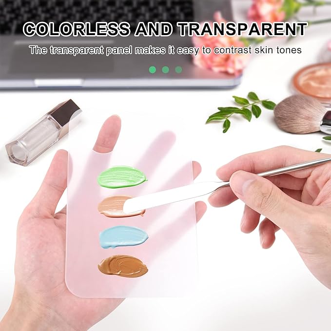 WXJ13 6 Pieces Makeup Spatula and Palette Set Including 2 Stainless Steel Makeup Spatula 2 Leather Cover 2 Makeup Mixing Palette for Eye Shadow/Eyelash/Nail Art/Foundation-VivaGrace Women