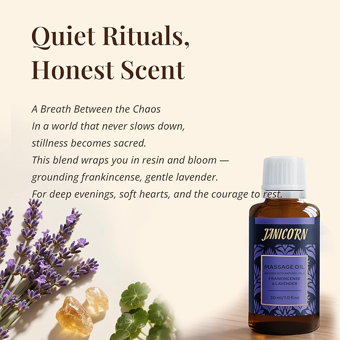 Frankincense & Lavender Botanical Massage Oil – Lightweight Face & Body Oil with Jojoba & Almond – Resin & Floral Aroma for Deep Massage, Fascia Release & Calming Rituals, 30ml (1.0 fl oz)-VivaGrace Women