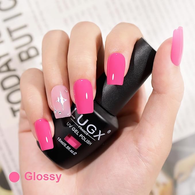 L'UGX Hot Pink Gel Nail Polish - Fall Bright Pink Color, 15ML Long Lasting UV French Tip Gel Colors for Nails Art DIY Manicure & Pedicure at Home Salon Holiday Gifts for Women