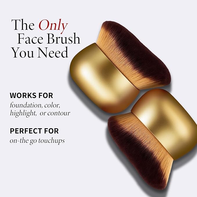 Airbrush Kabuki Brush for All Face Makeup & Foundation for Liquid, Cream and Powder Face Makeup, Large Brush for Effortless Natural Beautiful Look, With Wide-headed Bristles - Gold-VivaGrace Women