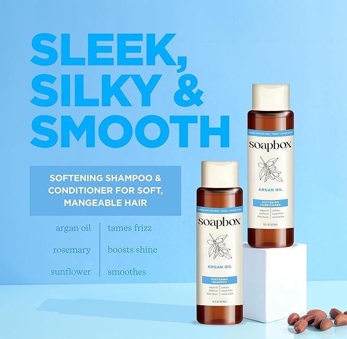 Soapbox Argan Shampoo & Conditioner Set, Volumizing, Vegan, Color Safe, Harsh Sulfate & Silicone Free, 16oz each (Pack of 2)-VivaGrace Women