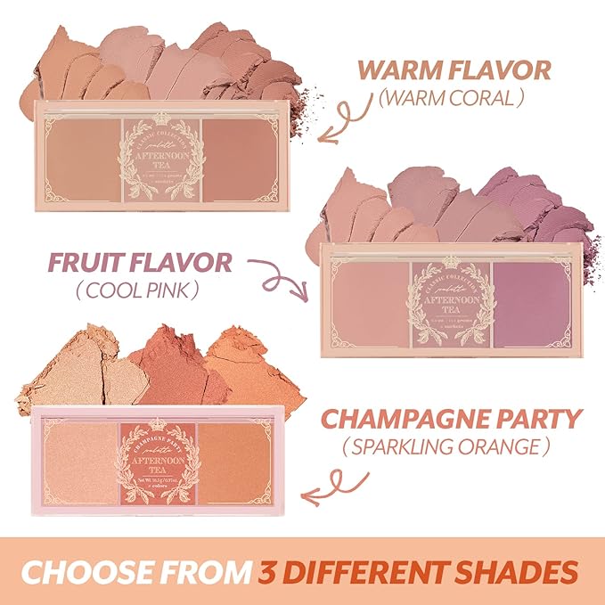 I'm Meme Palette - Afternoon Tea Blusher | Fruit Flavor for Cheek, Soft Pink, Peach, Lavender, 3 Shades Palette, Matte Powder Blush for Face & Cheeks, For All Skin Tones, 0.4oz-VivaGrace Women