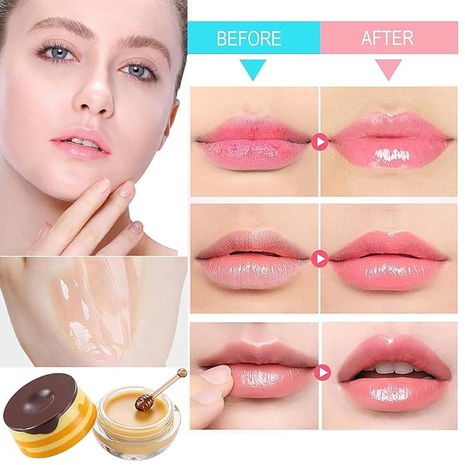 Bee Lip Balm Honey Pot, Honey & Strawberry & Watermelon&Lime Lip Mask Overnight Moisturizing Lip Sleep Mask with Stick Hydrating & Prevention Dry and Cracked Lip Scrubs Exfoliator-VivaGrace Women