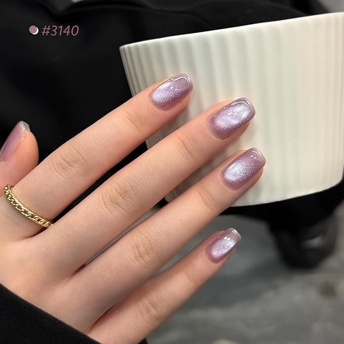 GAOY Cat Eye Gel Polish Kit with Magnet, 6 Colors Glitter Nail Polish Set, Summer Nail Art, Soak Off UV Cure Gel for DIY Manicure at Home and Salon, Purple Pink