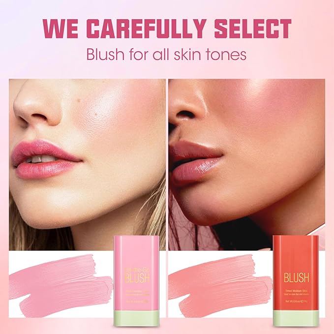 Buqikma Blush Stick Hydrated Solid 2PCS Blush Stick for Cheeks - Soft Cream Blush Stick Natural Matte Makeup Blush Stick Cream Blush Moisturizer Stick for Face,Lips and Eyes (Shy Pink+Orange)-VivaGrace Women