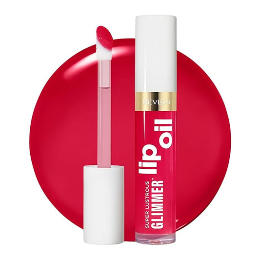 REVLON Super Lustrous Glimmer Lip Oil, Moisturizing & Tinted, Shiny Finish, Made with Plant-Based Squalane, 009 Boiling Point, 0.13 fl oz-VivaGrace Women