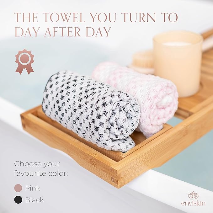 Dermaglow Exfoliating Towel - Dual-Texture Washcloth for All Skin Types - Easy-to-Use Japanese exfoliating Shower Towel for Women & Men - Body Scrubber Wash Cloth - Black