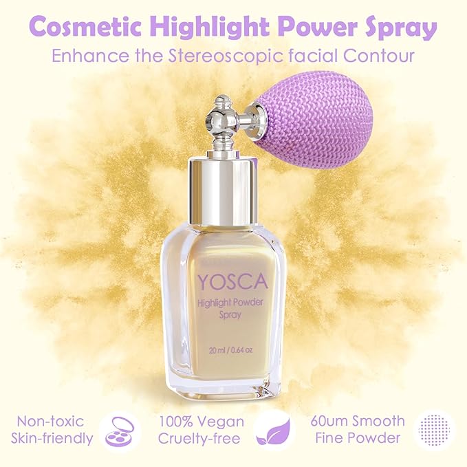 Highlighter Powder Spray, 20ML Cosmetic Grade High Gloss Body Shimmer Powder Fairy Dust Highlighter Sparkle Face Makeup Setting Magic Diamond Glitter Spray Shimmer Face Body Skin Hair Clothes-VivaGrace Women