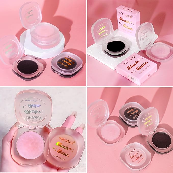 Cream Blush Makeup, Natural Pink/Black Glossy Face Blusher, Color Changing Cream Blush for Cheek and Lip Tint, Blendable Formula, Matte and Dewy Finish Lightweight Blush Makeup (Pink Glitter, One)-VivaGrace Women