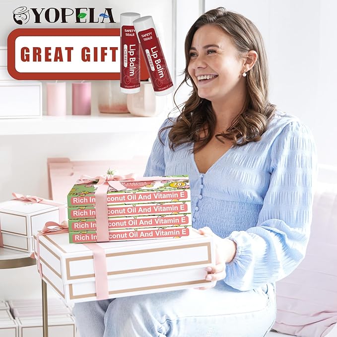 10 Pack Natural Lip Balm Bulk with Vitamin E and Coconut Oil Valentine's Day best choice - Moisturizing, Soothing, and Repairing Dry and Chapped Lips - 10 Flavors - Non-GMO-VivaGrace Women