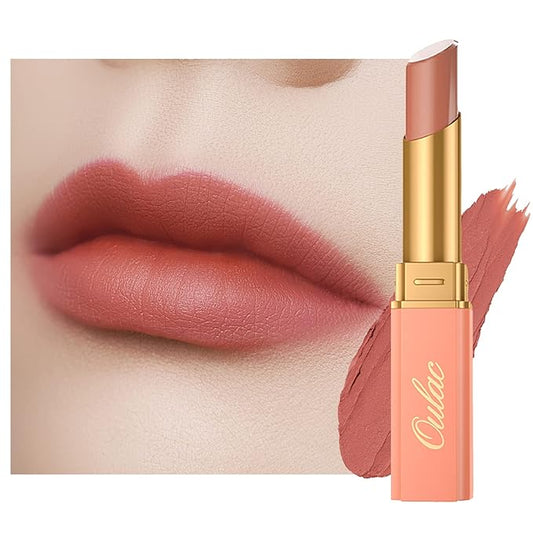 Oulac Nude Matte Lipstick for Women, Lipstick & Blush Duo, Peach Creamy Soft Satin Finish Lipsticks,Moisturising Formula,Rich Color Lightweight, Rose Oil,Vegan & Cruelty-Free| 3.6g (Y12-VivaGrace Women